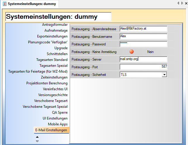 Systemeinstellungen->E-Mail Einstellungen